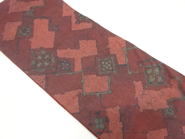 JAPANESE KIMONO / VINTAGE FUKURO OBI / WOVEN RHOMBUS FLOWER